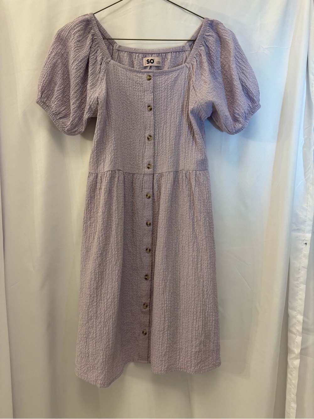 SO Lavender Button-Down Puff Sleeve Midi Dress